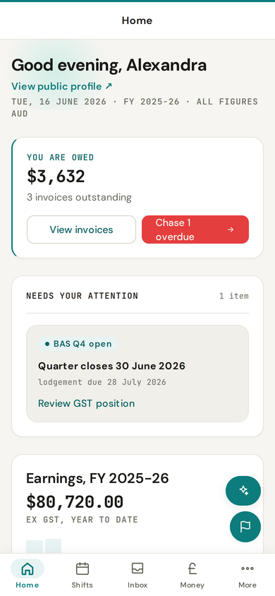 The Sessional dashboard on a phone